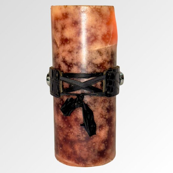 CHROME ANGELS Brown Candle with Leather and Swarovski Crystals on Chrome - Picture 2 of 16